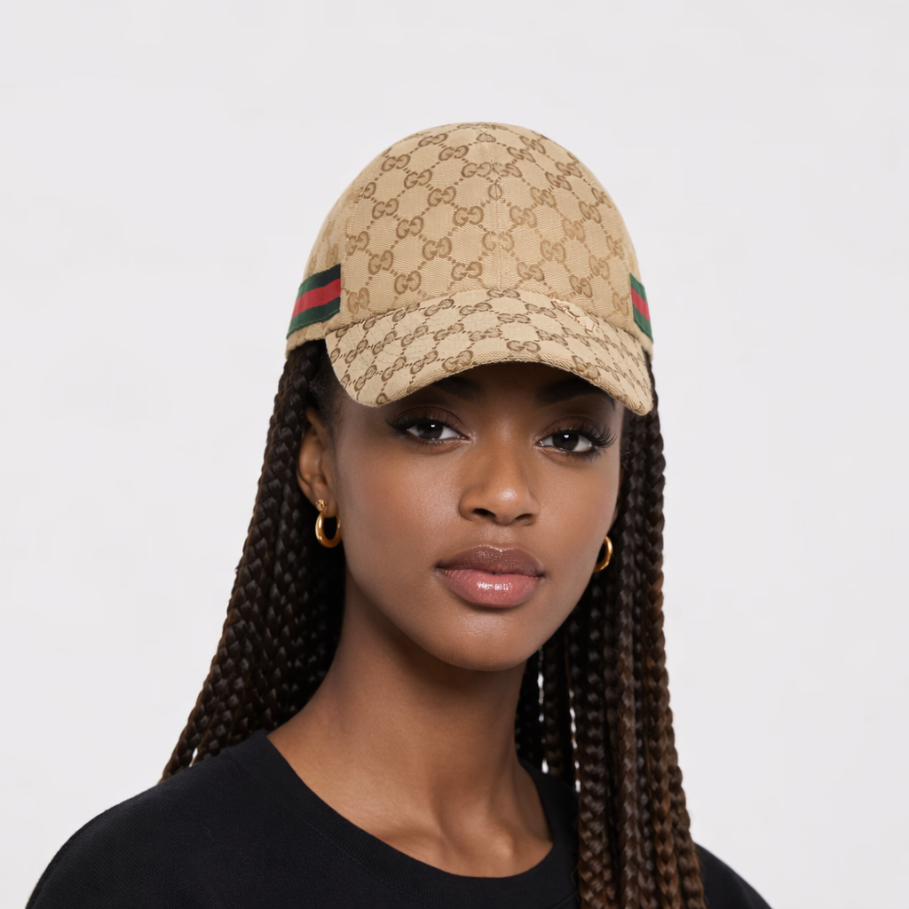 Men's Monogram Baseball Cap Vintage Designer Style Green Red Stripe Adjustable Hat