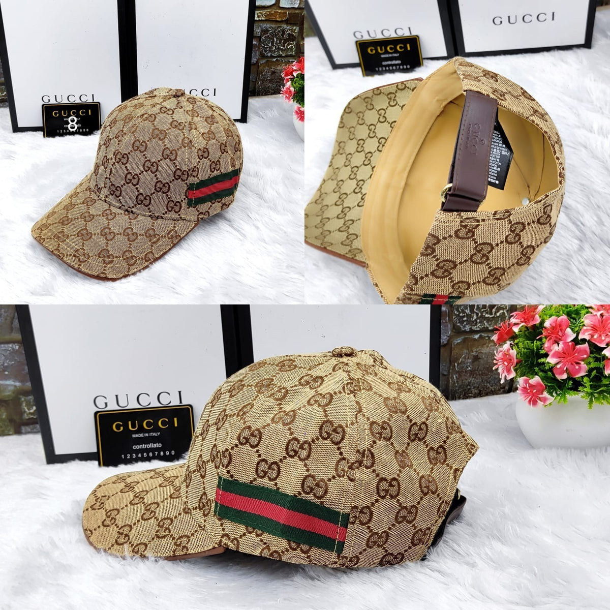 Men's Monogram Baseball Cap Vintage Designer Style Green Red Stripe Adjustable Hat