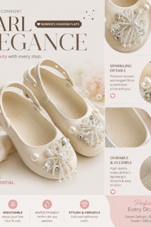Elegant Pearl Bowknot Soft Soles Ballet Hole Shoes Women Brand Design Rhinestone Flat Clogs Sandals Girls Fashion Garden Shoes